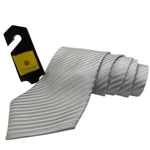 Ermenegildo Zegna Necktie Mens Silver Striped Silk Italy Luxury Formal 59" NEW